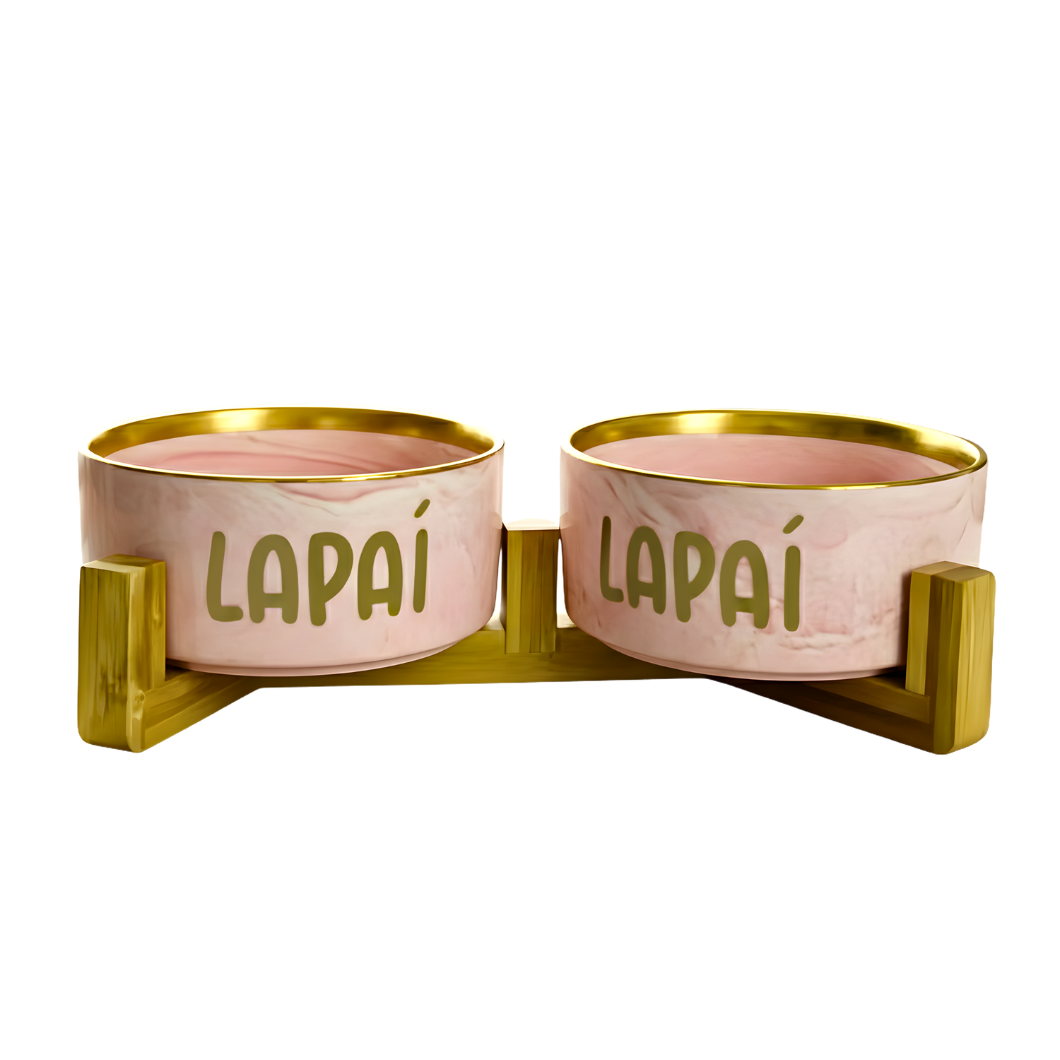 Personalized Double Pet Bowls | Marble Pink with Gold