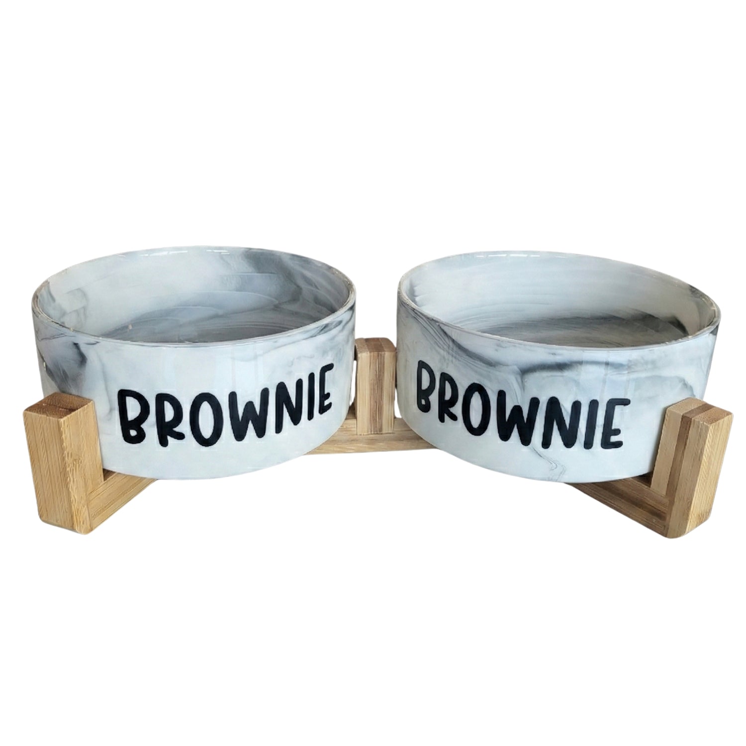 Personalized Double Pet Bowls | Marble Grey
