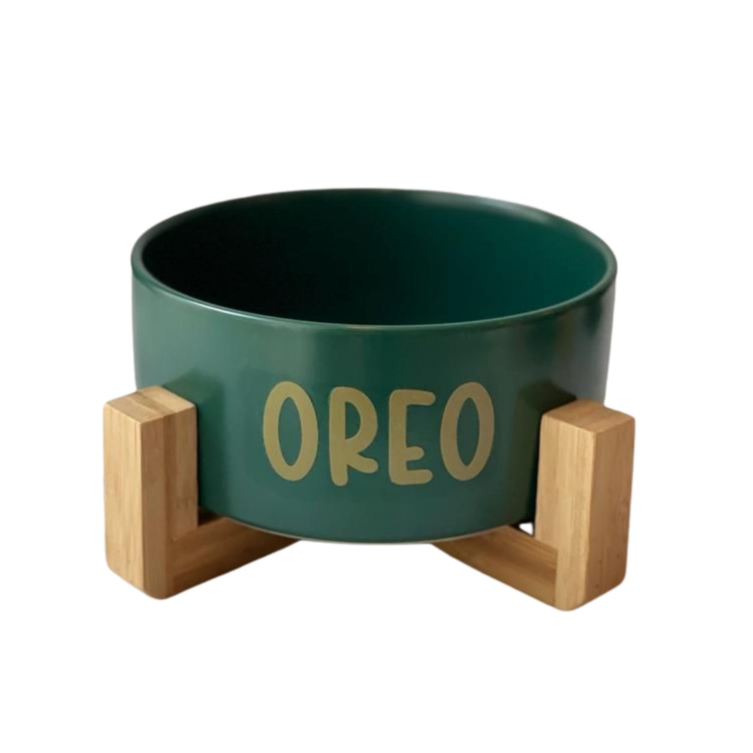 Ceramic Pet Bowl with Bamboo Stand – Green