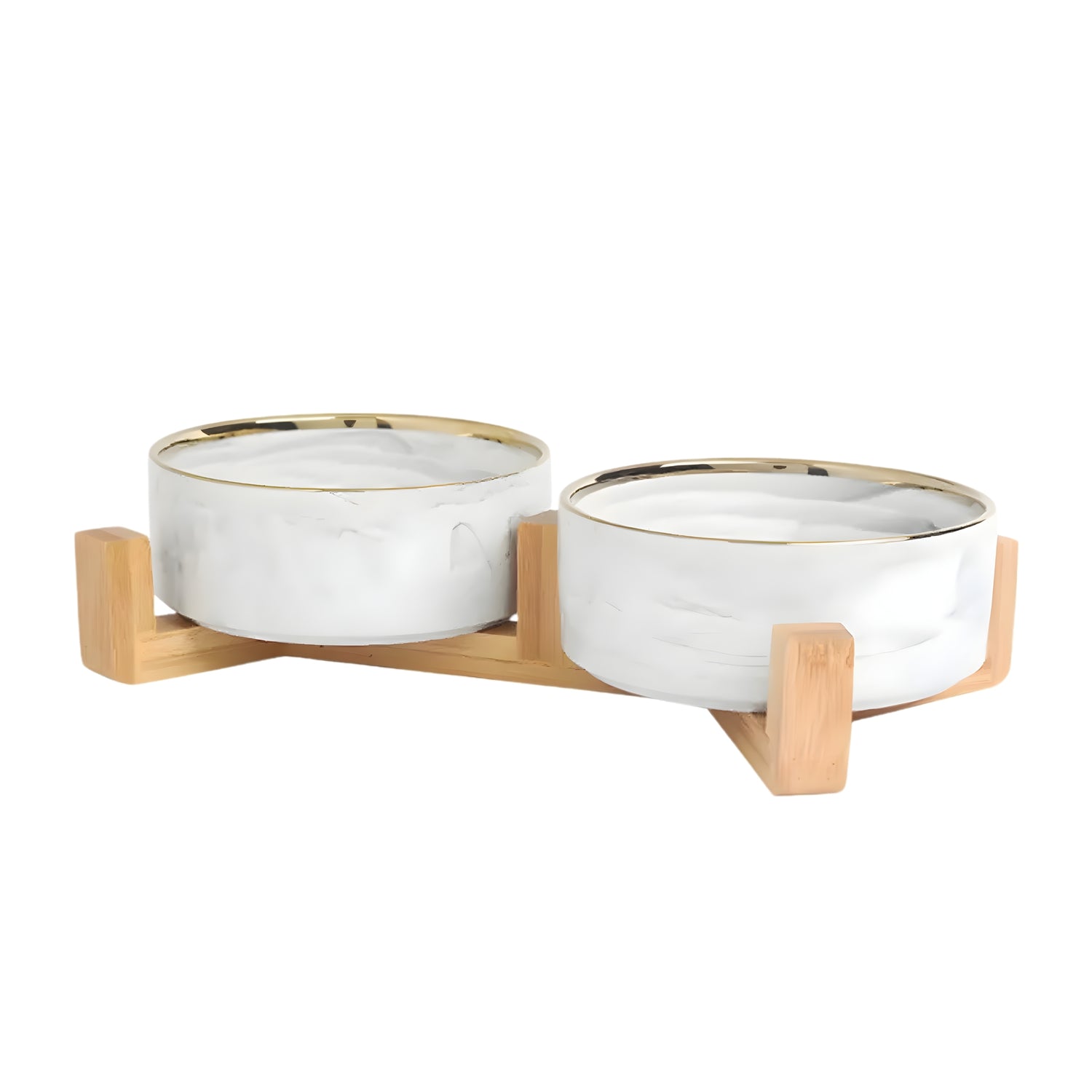 Personalized Double Pet Bowls | Marble Grey with Gold