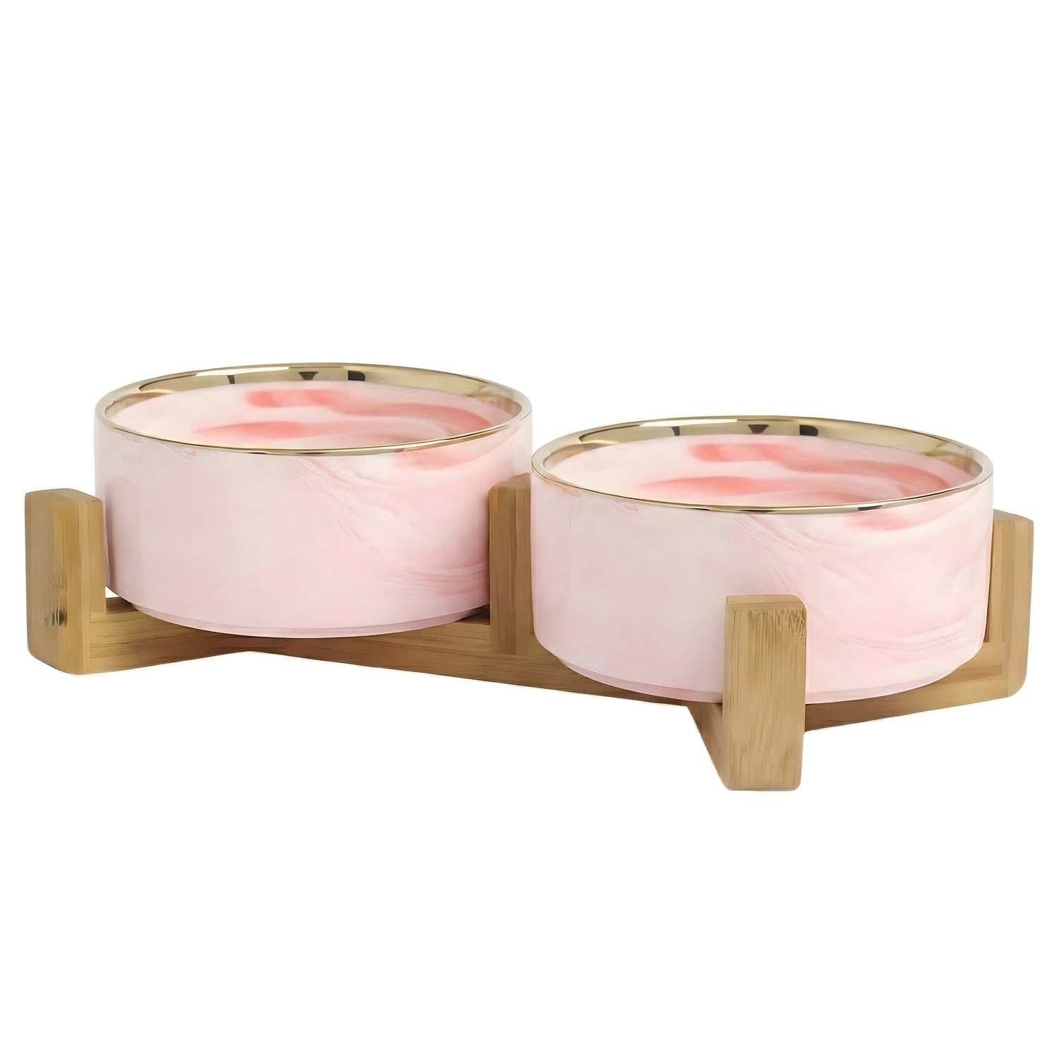 Personalized Double Pet Bowls | Marble Pink with Gold
