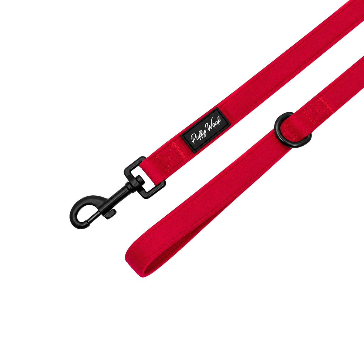 Red Velvet dog leash with padded handle in deep red velvet
