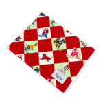 Zoomies on the Slopes Christmas dog blanket in red argyle print with dogs in winter wear