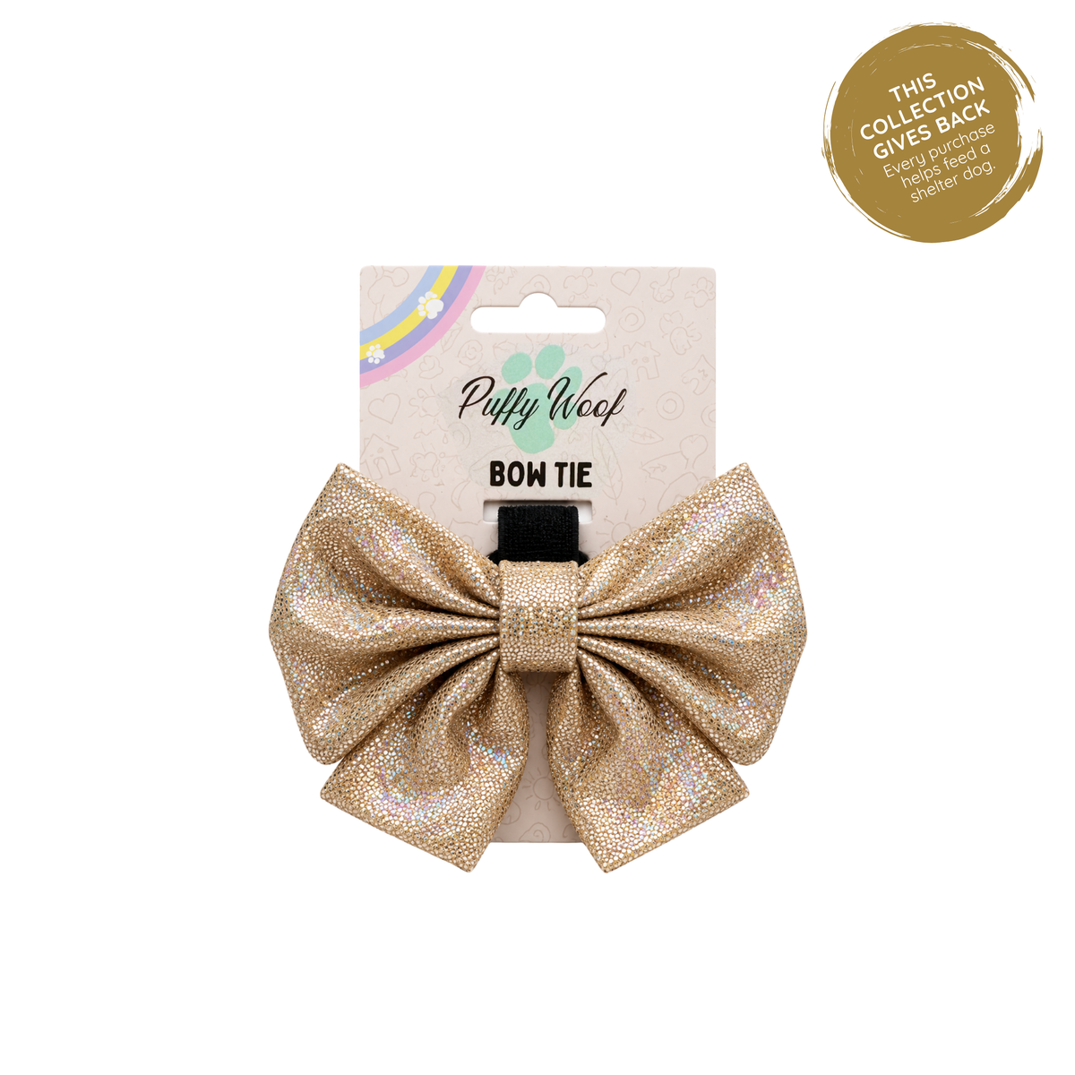 Golden glitter dog bow tie accessory by Puffy Woof