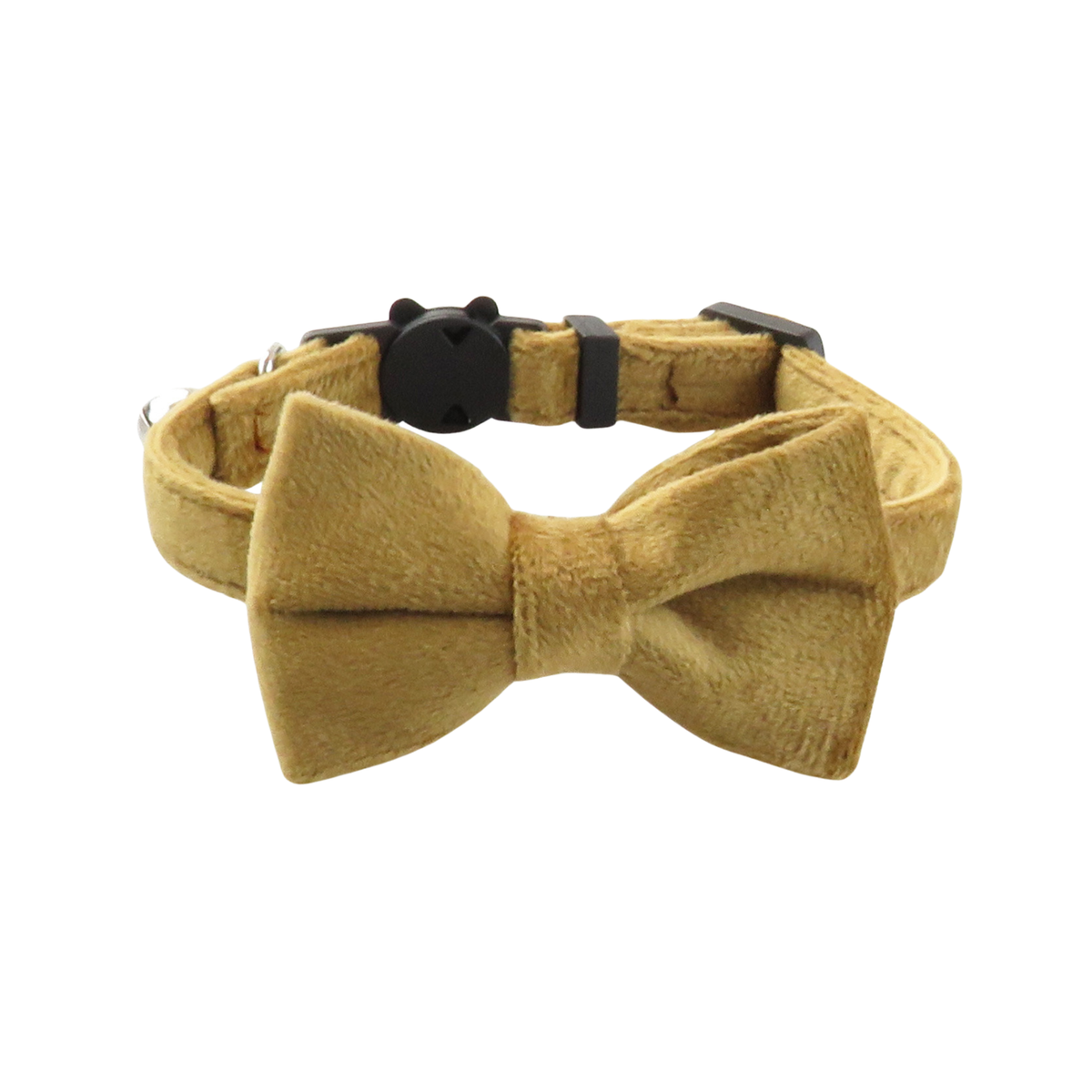 Adjustable Plush Gold Velvet Cat Collar with Detachable Bowtie, Comfortable & Gentle on Neck, Short & Long Collars with Bell for Small Cats and Dogs, Pet Collar Accessory | Soft Fabric Collar