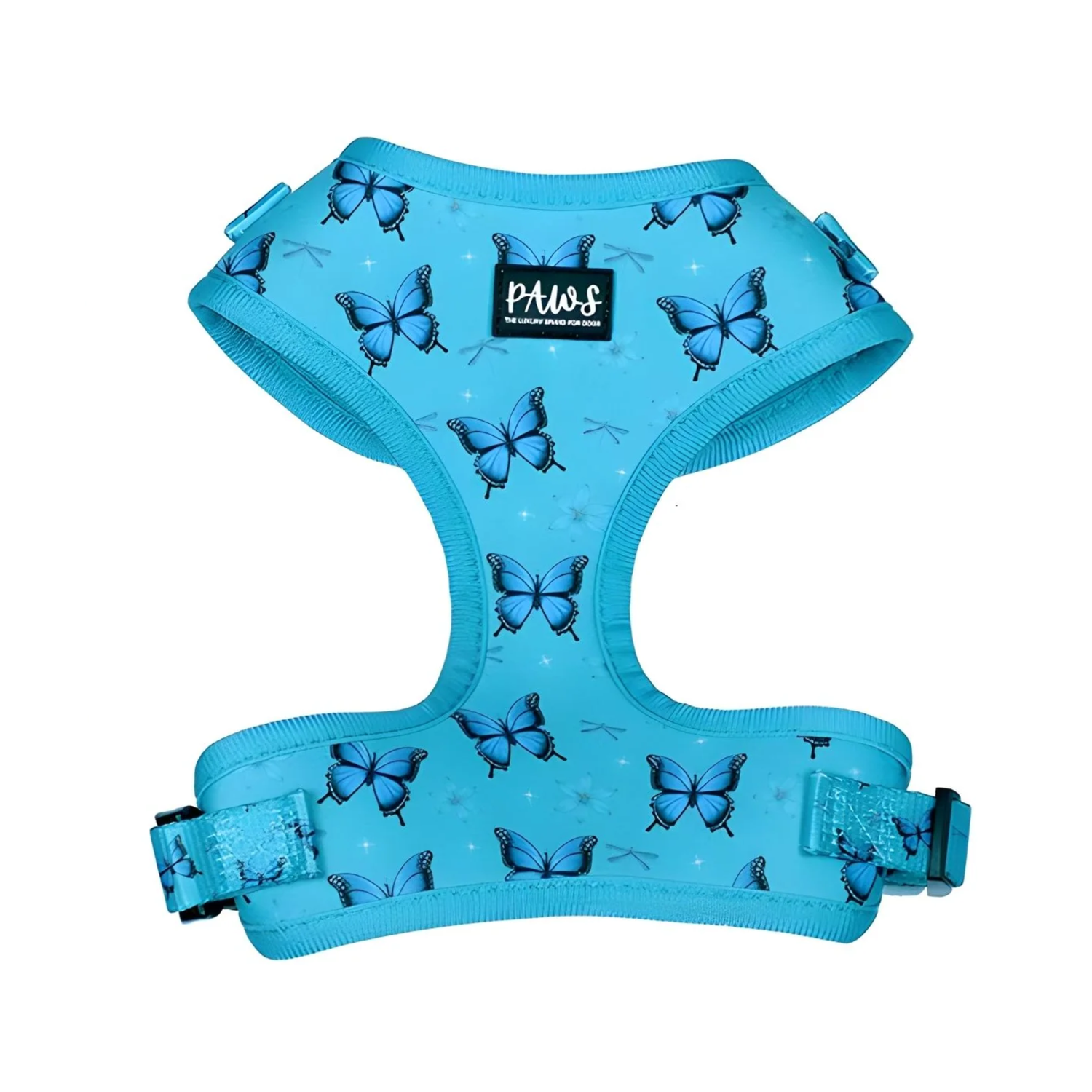 Blue butterfly printed adjustable dog harness for stylish and comfortable walking