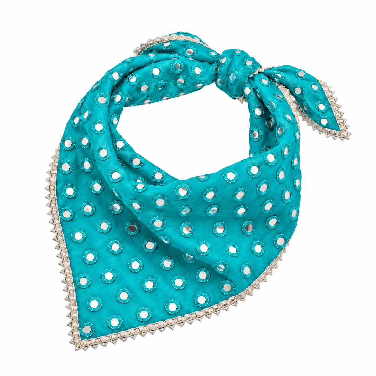 Bright Turquoise Mirror-Embroidered Dog Bandana for Pets in Dubai, UAE | Puffy Woof