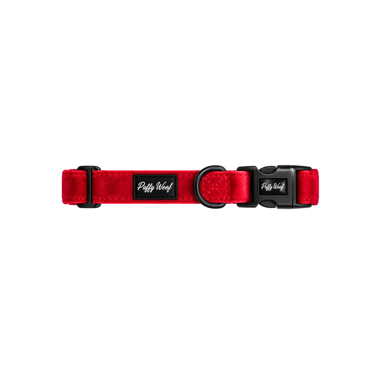 Red Velvet adjustable dog collar in deep red velvet with buckle closure