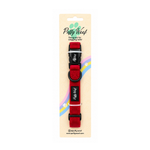 Red Velvet adjustable dog collar shown with its Puffy Woof packaging
