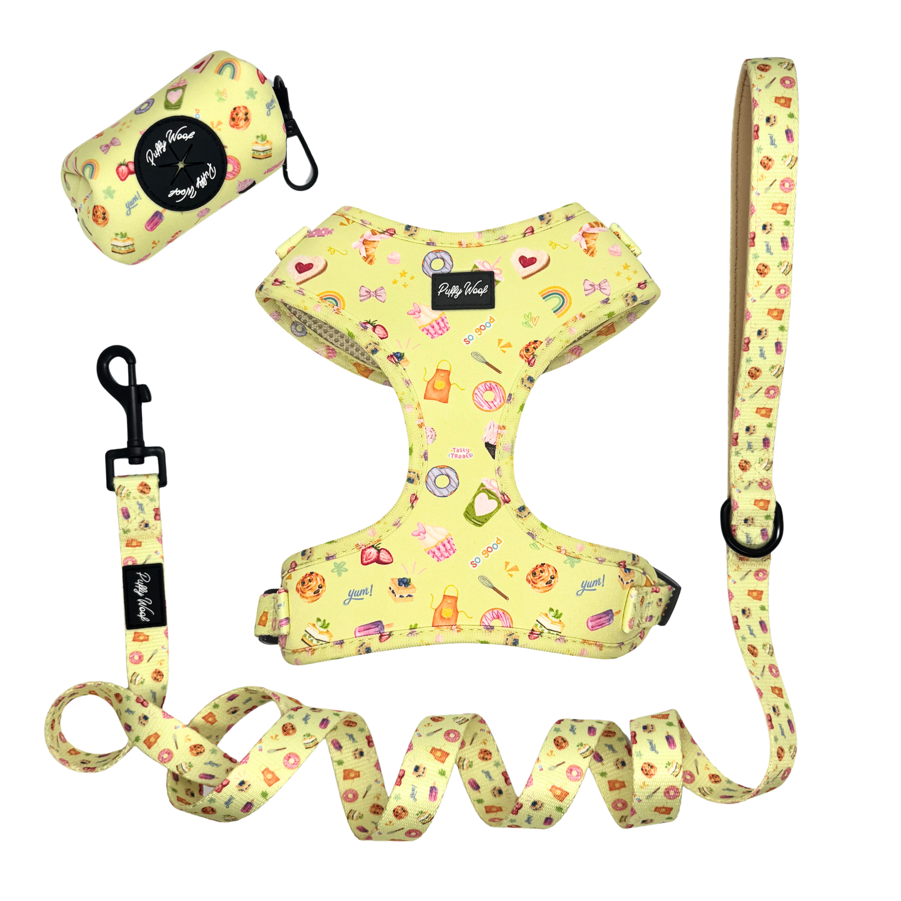 Complete dog harness and leash combo set with matching accessories by Puffy Woof Dubai