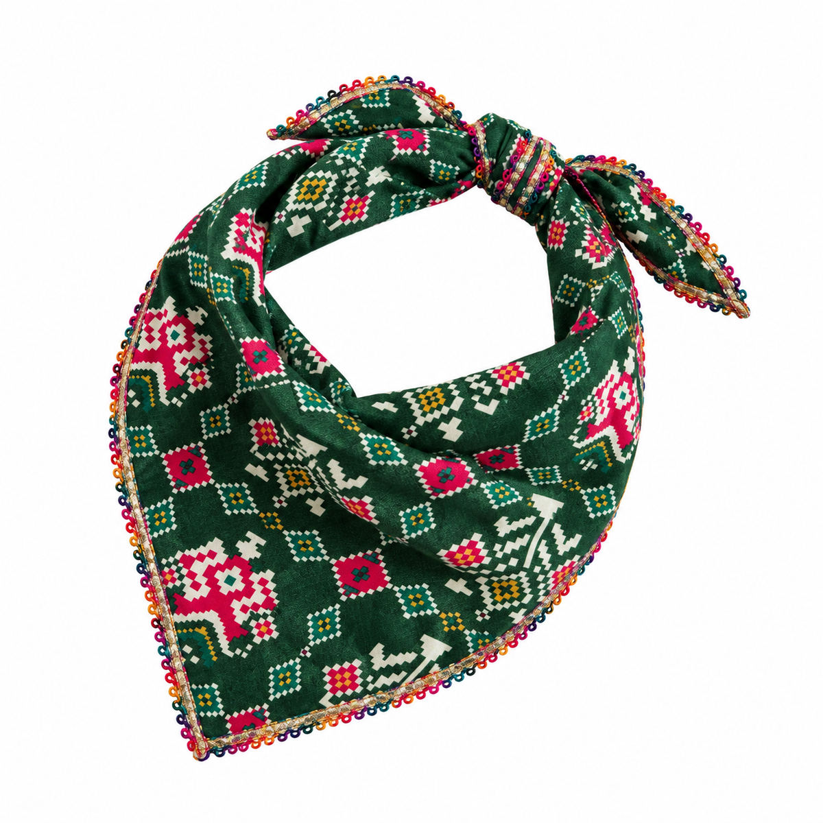 Forest Green Folk Pattern Dog Bandana for Pets in Dubai, UAE | Puffy Woof