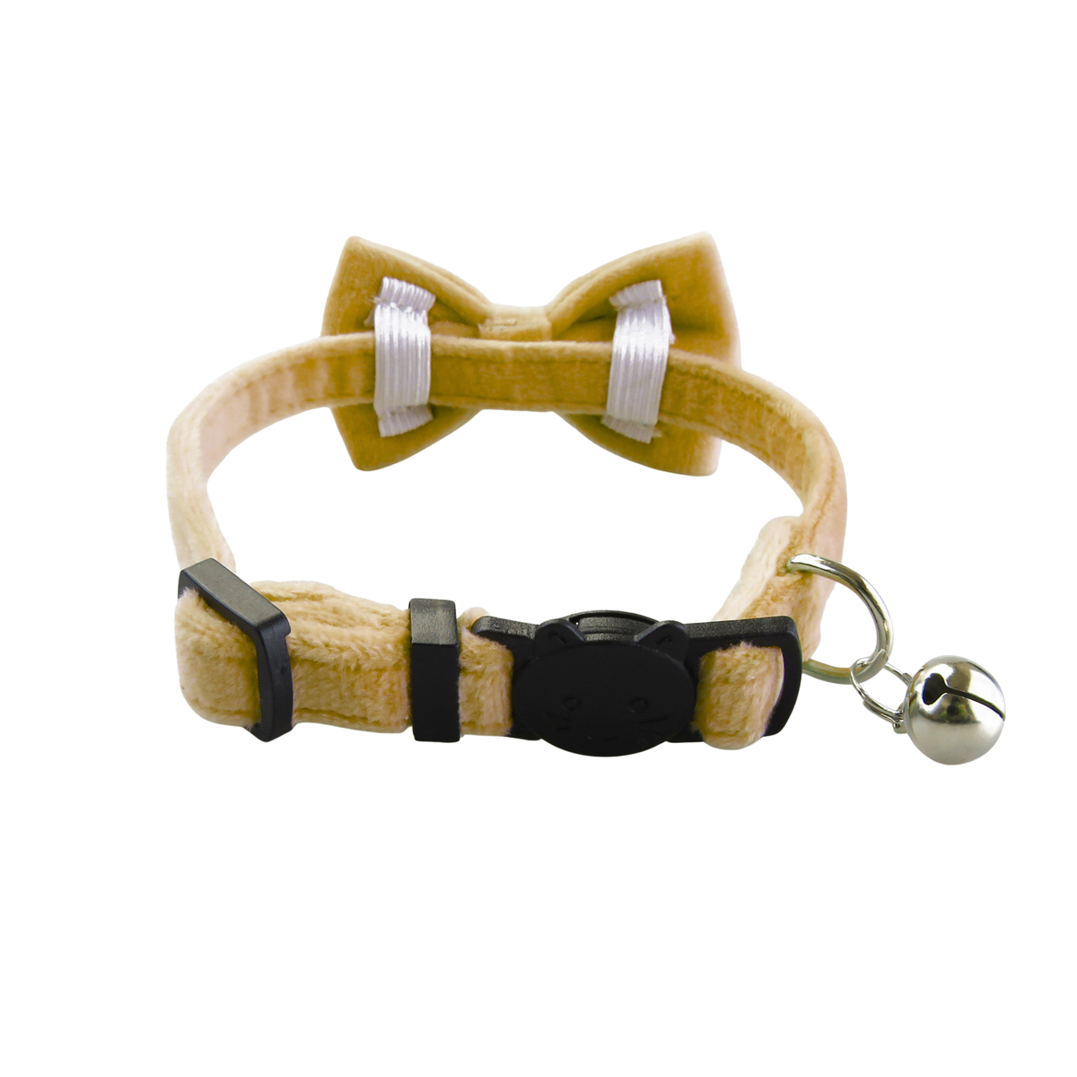 Gold Velvet Cat Collar with Detachable Bowtie, Comfortable & Gentle on Neck, Short & Long Collars with Bell for Small Cats
