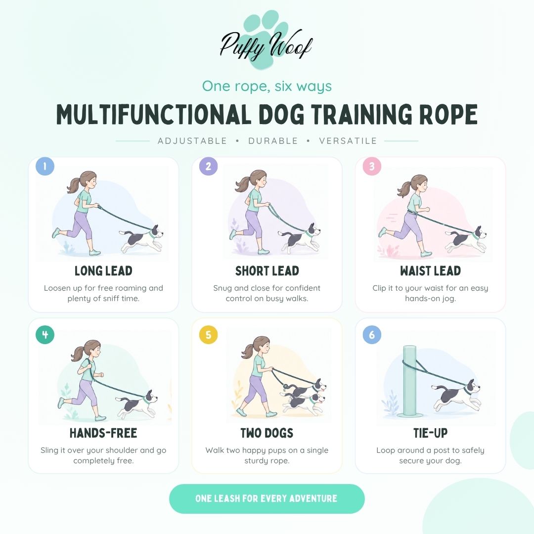 Multifunctional dog training rope usage guide for training, walking, and interactive play