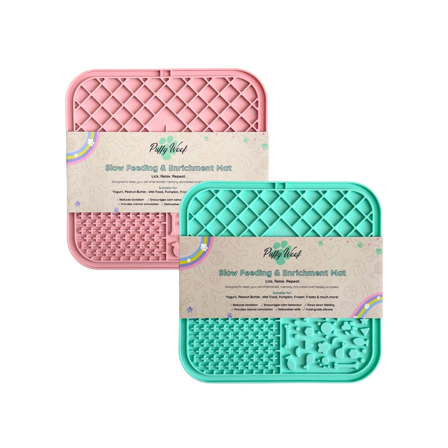 Blush & Seafoam Lick Mat Bundle for Dogs & Cats - Silicone Slow Feeders & Enrichment Mats
