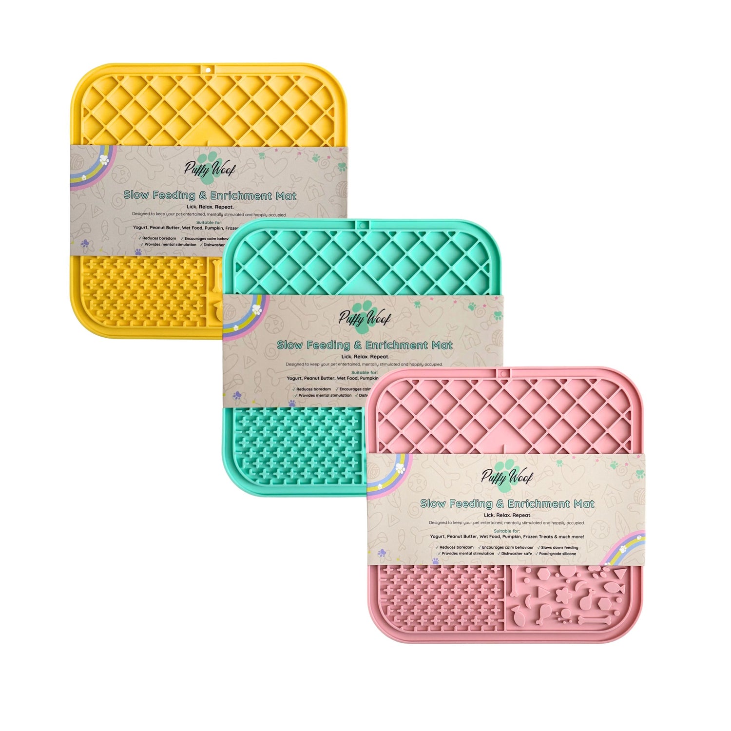 Lick Mat Trio Bundle for Dogs & Cats - Silicone Slow Feeders & Enrichment Mats