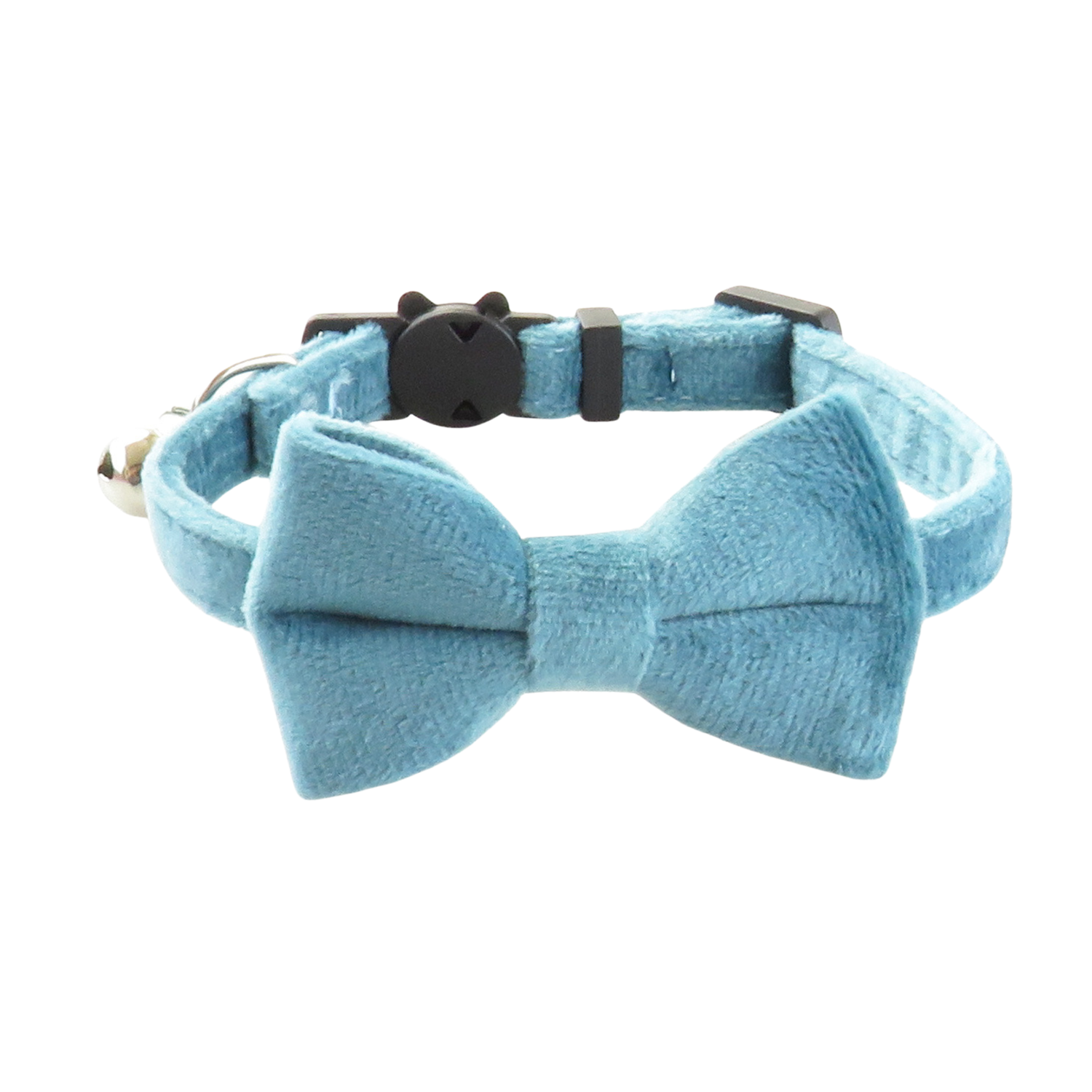 Puffy Woof Adjustable Blue velvet cat collar with a matching bow tie