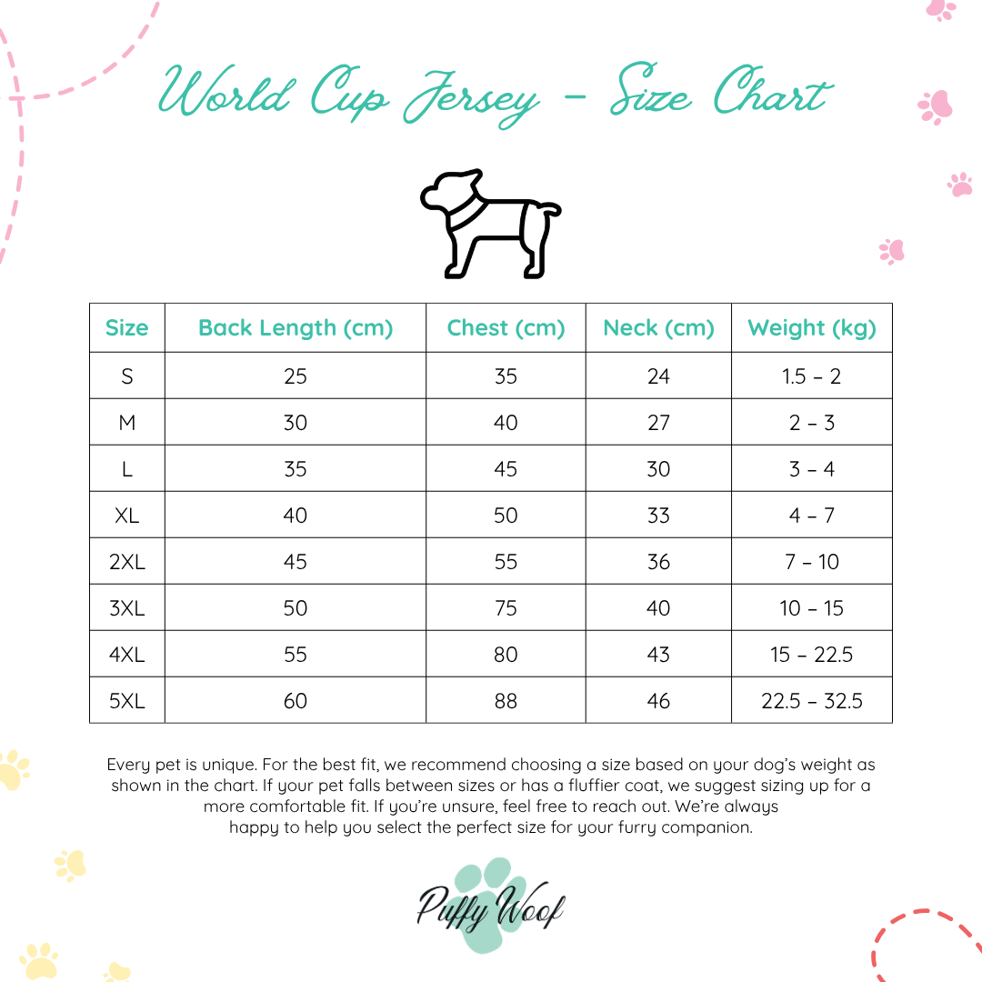 Puffy Woof Dog harness size chart and measurement guide for selecting the correct pet harness fit