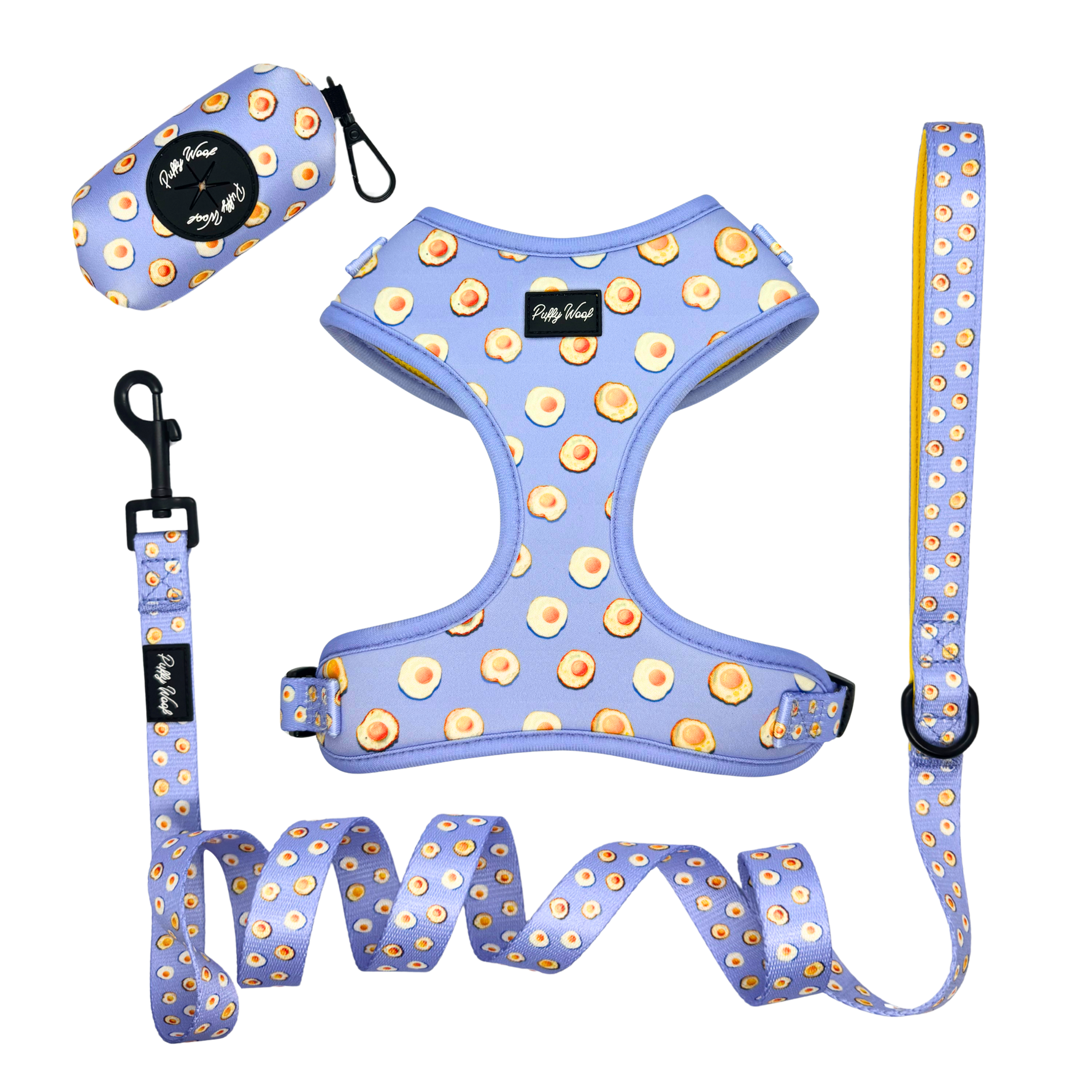 Puffy Woof Sunny Side Esco collections Complete dog harness set with leash and collar all-in-one pack product image high quality