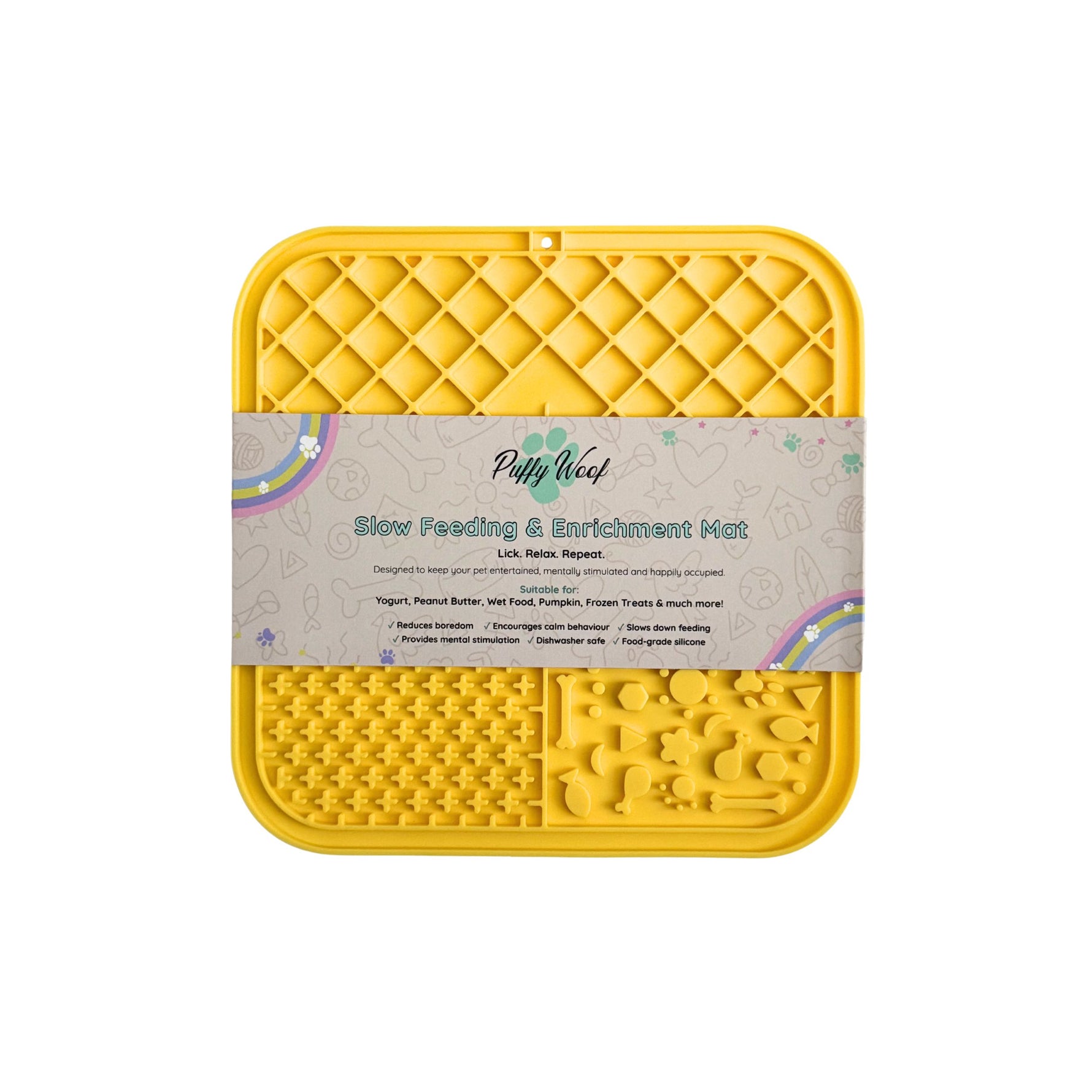 Puffy Woof Yellow Licky Mats for Dogs and Cats in the UAE