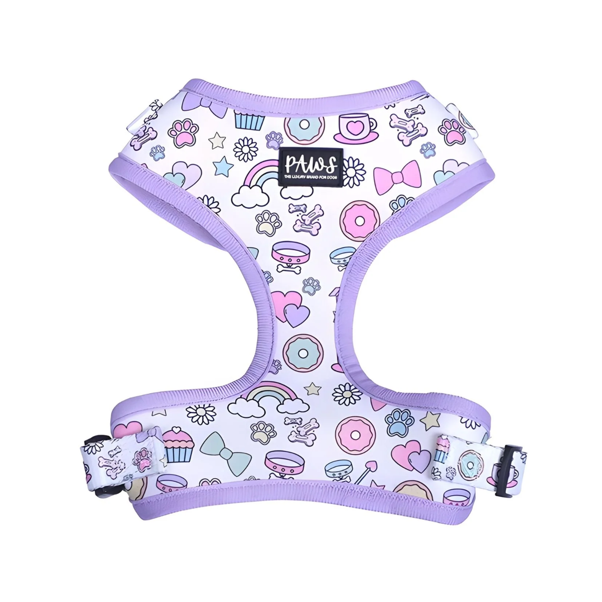 Purple adjustable dog harness with cute printed design for daily walks in the UAE