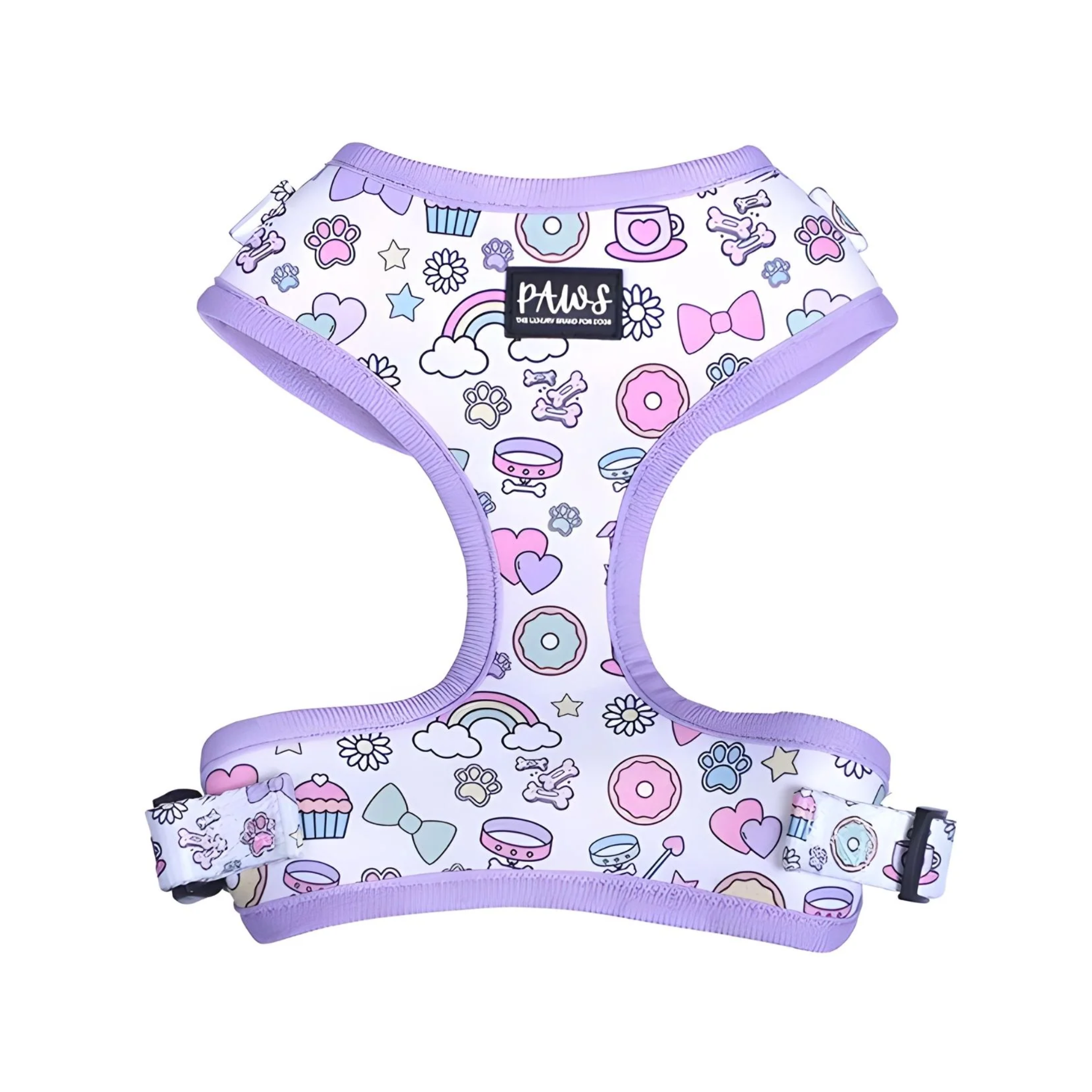 Purple adjustable dog harness with cute printed design for daily walks in the UAE