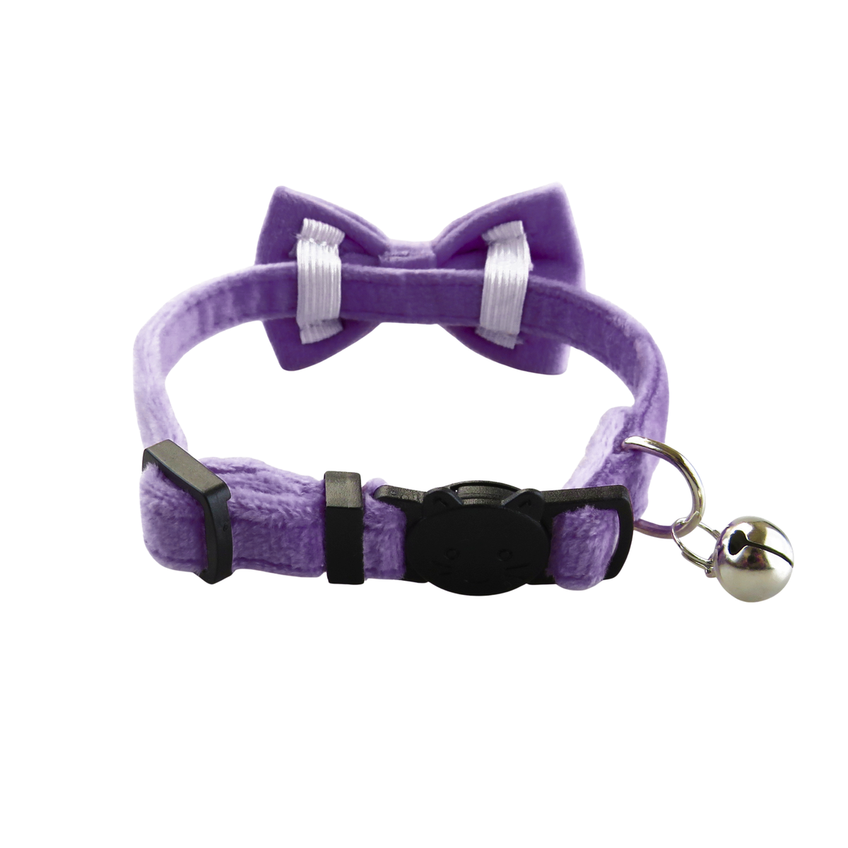 Purple velvet cat collar with a matching bow tie