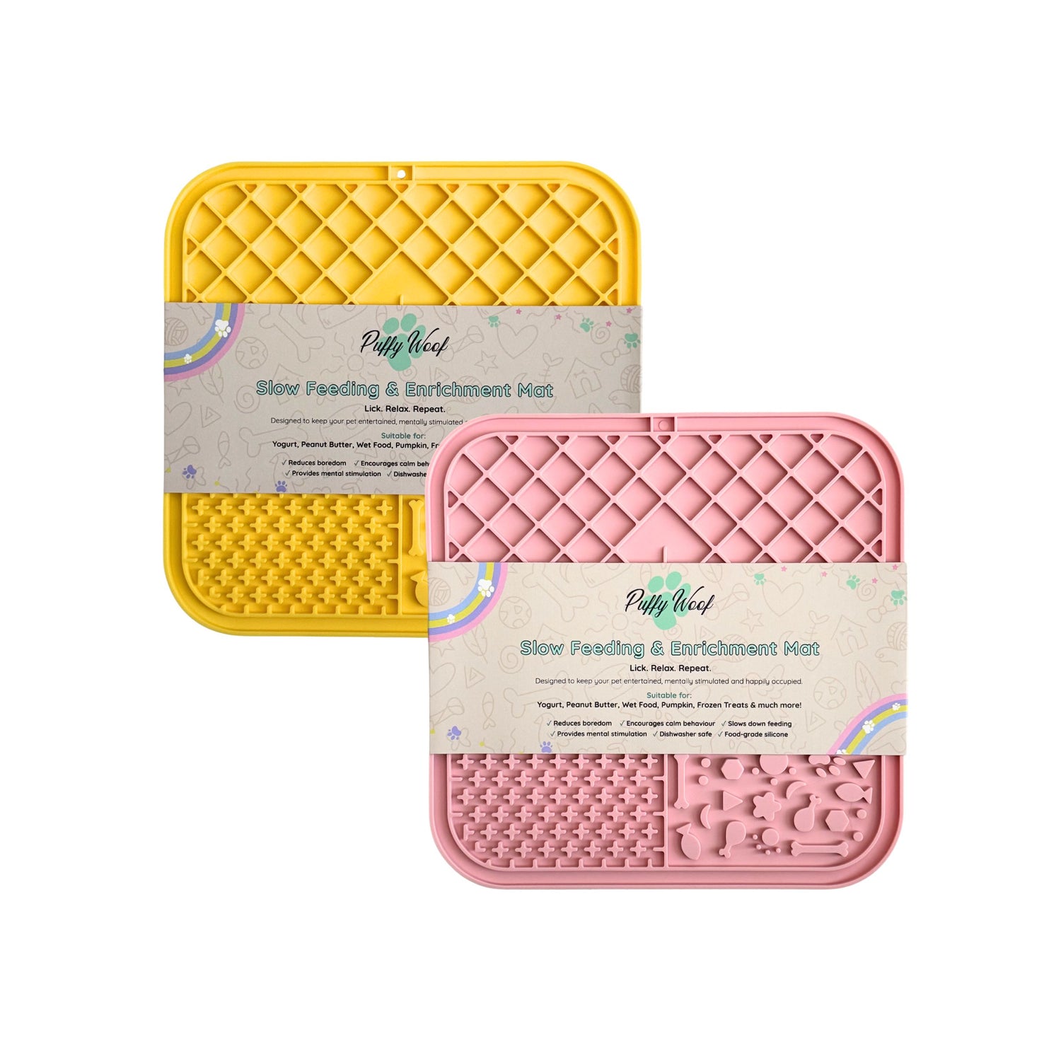 Blush & Buttercup Lick Mat Bundle for Dogs & Cats - Silicone Slow Feeders & Enrichment Mats