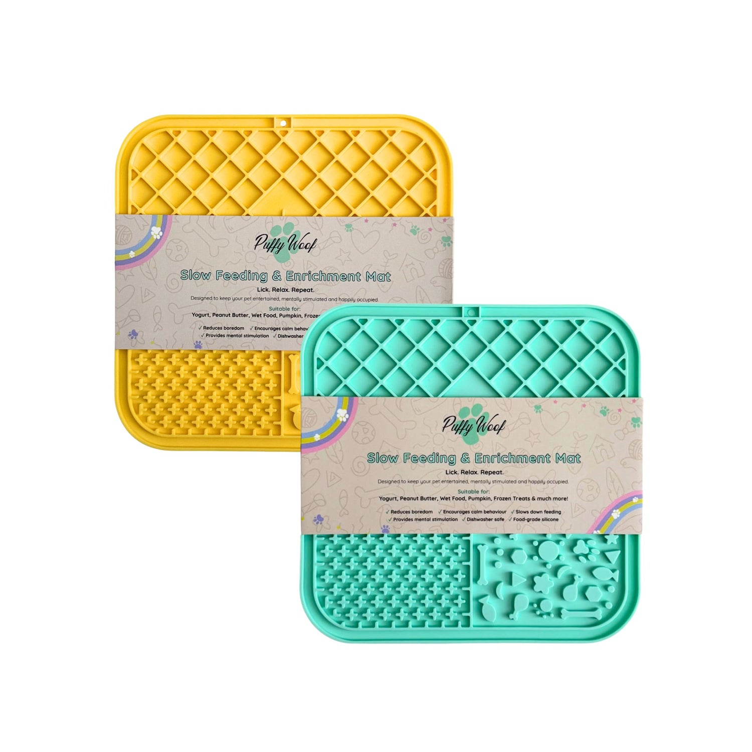 Buttercup & Seafoam Lick Mat Bundle for Dogs & Cats - Silicone Slow Feeders & Enrichment Mats