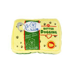 interactive squeaky plush pet toy featuring a parody "Butter Dogging"