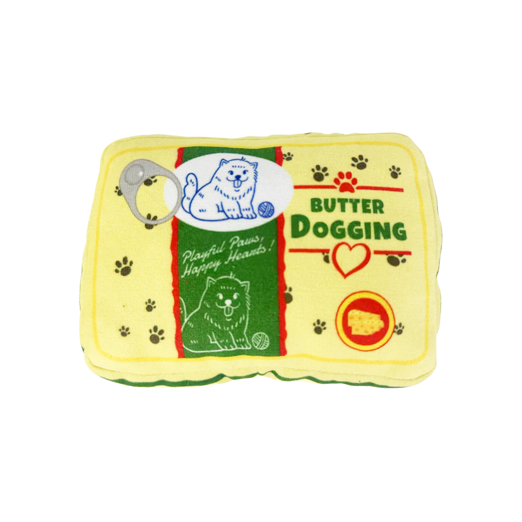 interactive squeaky plush pet toy featuring a parody "Butter Dogging"